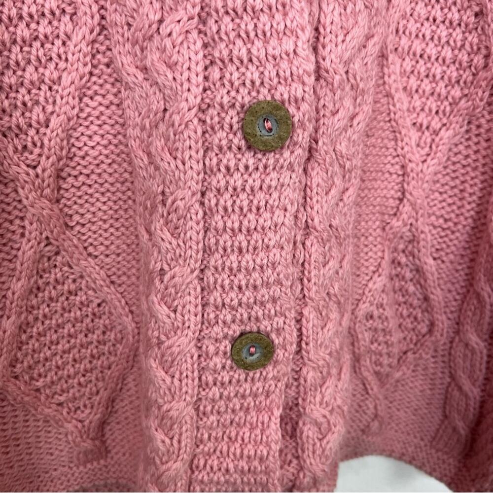 Connemara Knitwear Pink Irish Cable Knit Merino Wool Cardigan Sweater Size S - Picture 6 of 10
